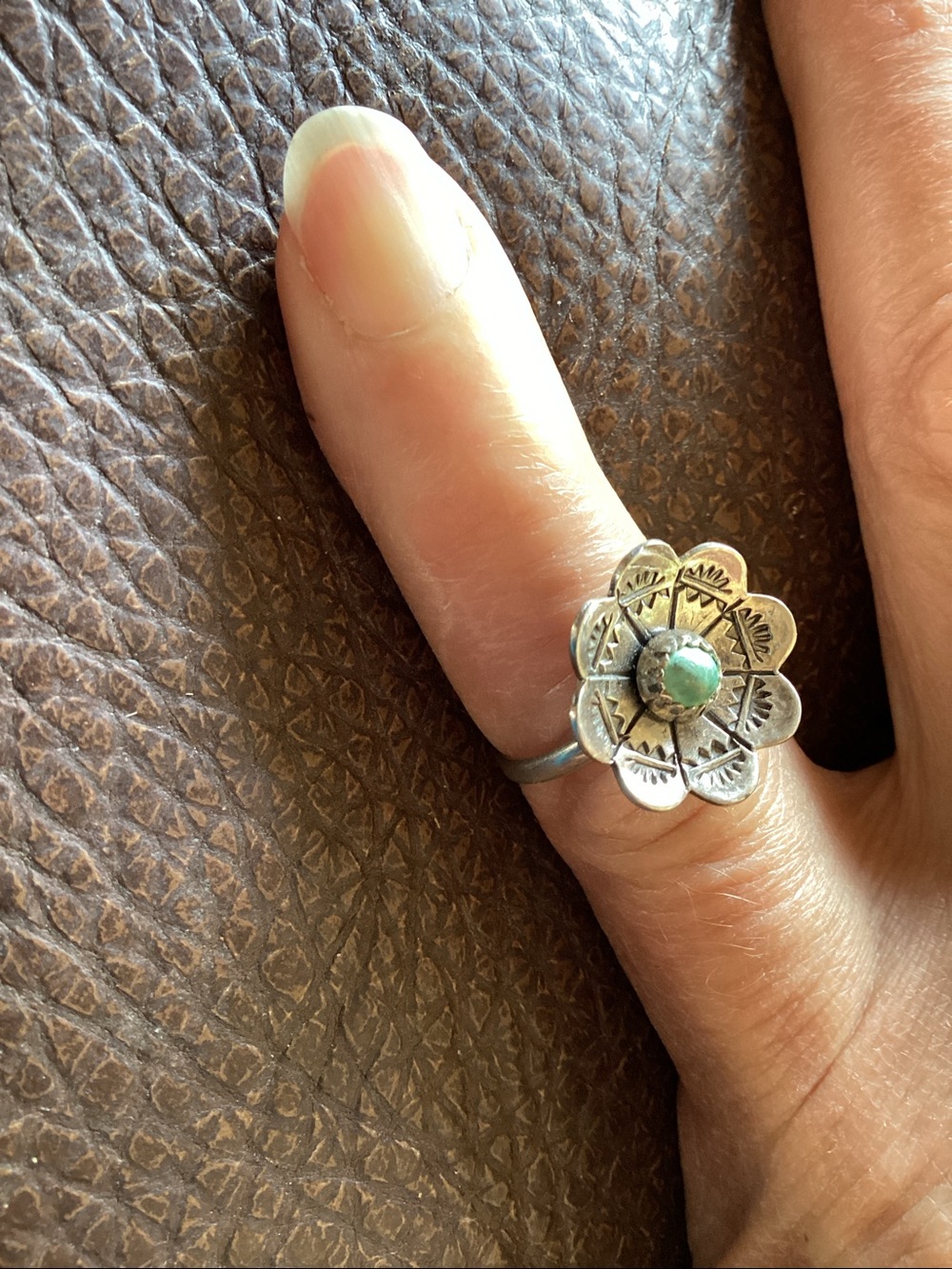 Ring Native American Flower sterling Silver Turquoise sz. 5 1/2